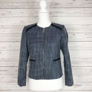 Vince Camuto Blue Tweed Crop Zip Jacket 6P